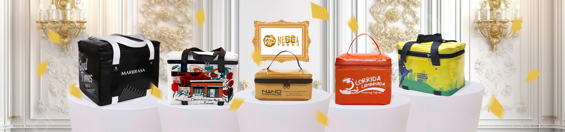 Banner MEGGA PROMO DOURADO – BOLSAS TERMICAS
